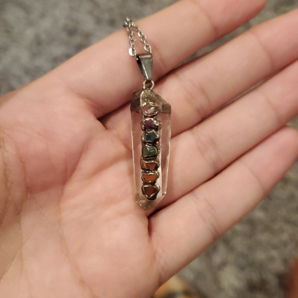 Quartz Crystal Point Chakra Necklace